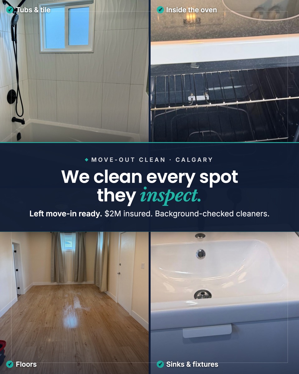 NeatNow move-out ad: a 2x2 grid of real job photos with a "$2M insured, background-checked" trust line and no price