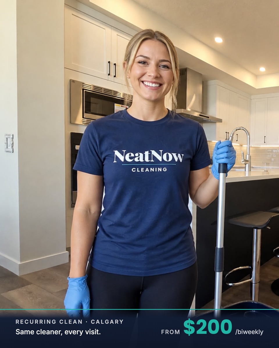 NeatNow recurring ad: an AI cleaner in a real kitchen with a "From $200/biweekly" price band